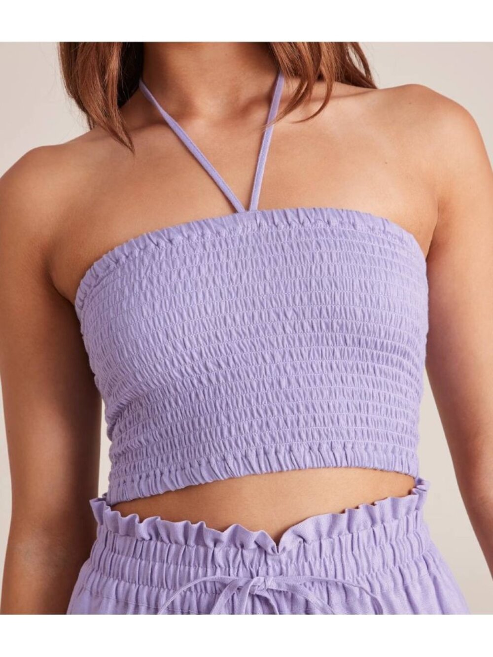 Joe Fresh Cropped Shirred Bodice Lavender Violet Halter Tube Top